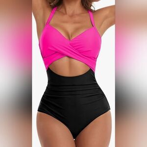 Hot Pink & Black 1-piece Bathing Suit Women's Size Small